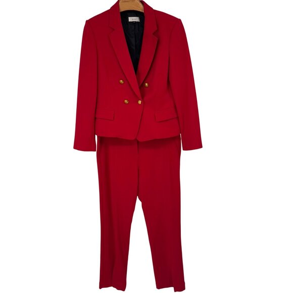 A.L.C. Womens Red Suit crest buttons Blazer jacket slit Pants Size 12 - Picture 8 of 15